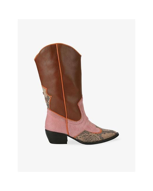 KG by Kurt Geiger Brown Scatter Leather And Suede Western Boots