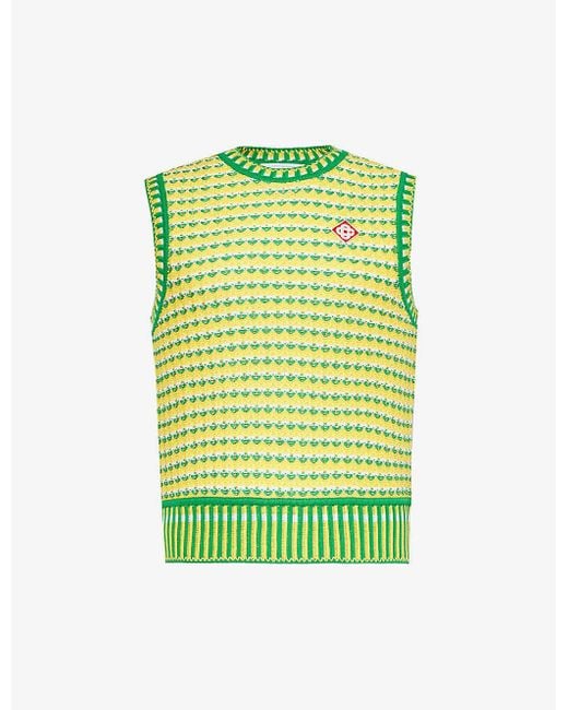Casablancabrand Green Brand-appliqué Zigzag-knitted Cotton Top for men