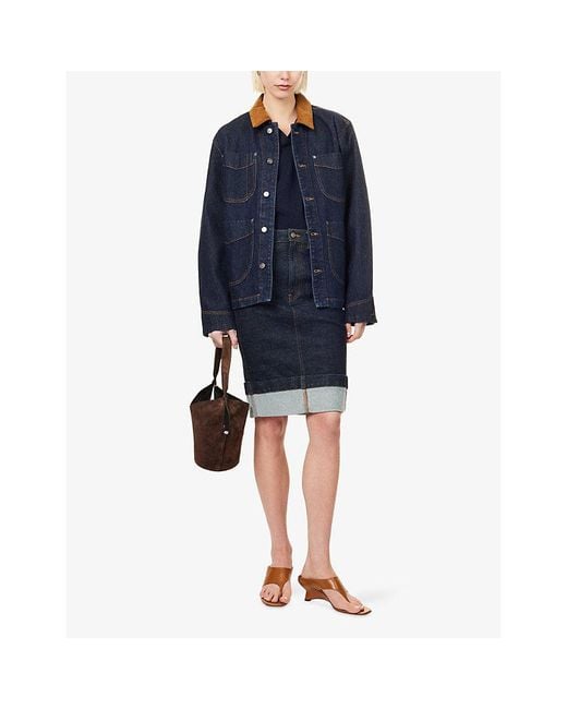 Khaite Blue Kendra Turn-Up Denim Skirt