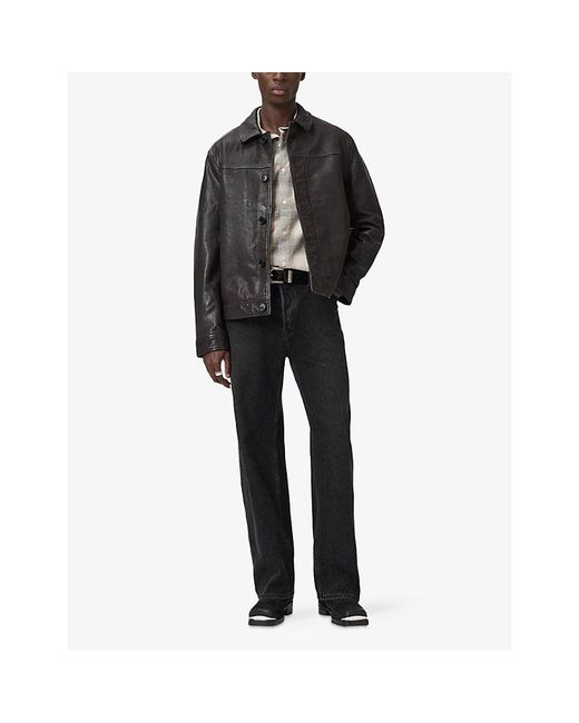 AllSaints Black Nates Collared Leather Jacket for men