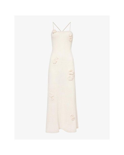 4th & Reckless White Isla Floral Motif-embellished Knitted Maxi Dress