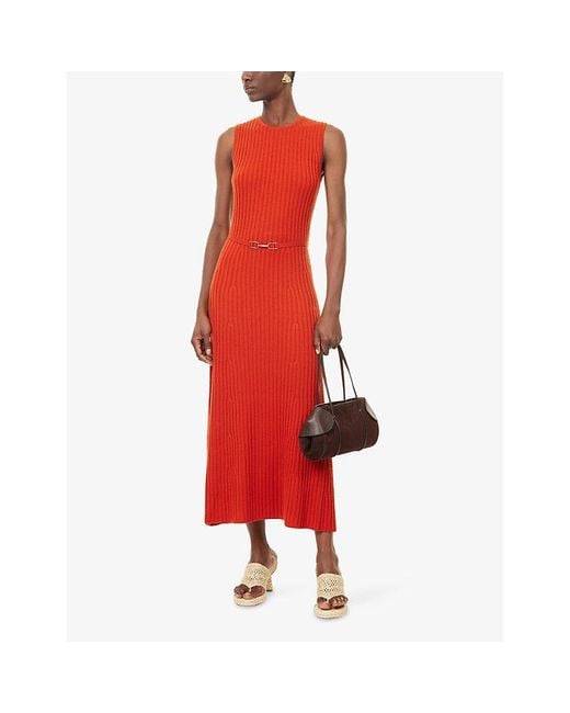 Gabriela Hearst Red Meier Ribbed Wool Knitted Maxi Dress