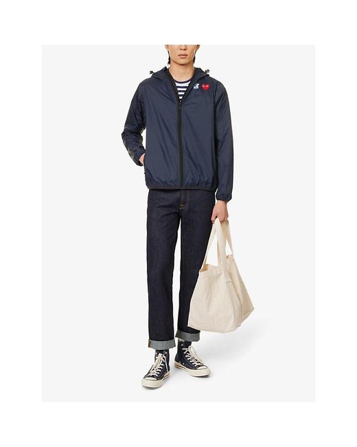 COMME DES GARÇONS PLAY Blue Comme Des Garçons Play X K-Way Brand-Print Regular-Fit Shell Hooded Jacket for men