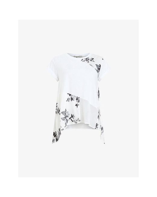 AllSaints White Zala Iona Graphic-print Handkerchief-hem Organic-cotton Top Xx