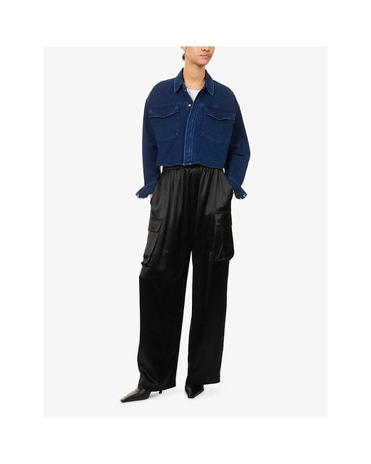 GOOD AMERICAN Blue Jeanius Cropped Denim Jacket