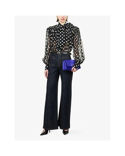 Khaite Black Vali Dot-Print Silk Top