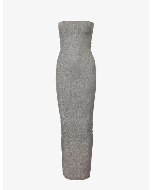 Wolford Gray Fading Shine Strapless Stretch-woven Midi Dres