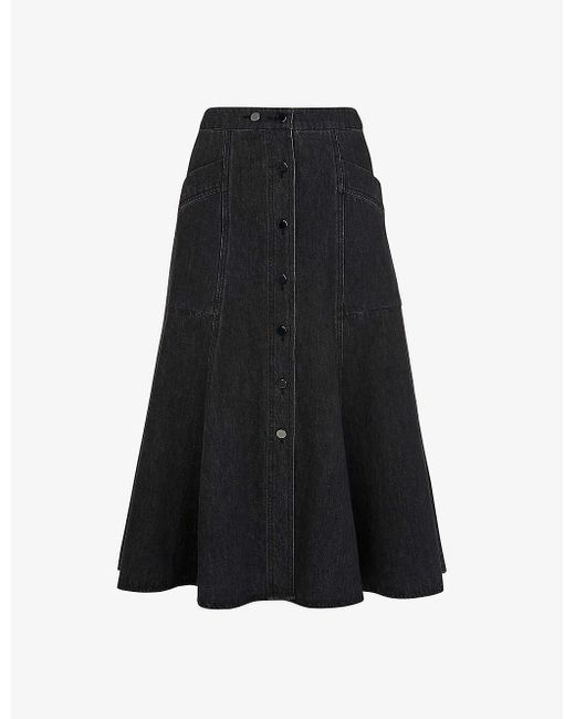 Whistles Black Julia Button-through High-waisted Denim Midi Skirt