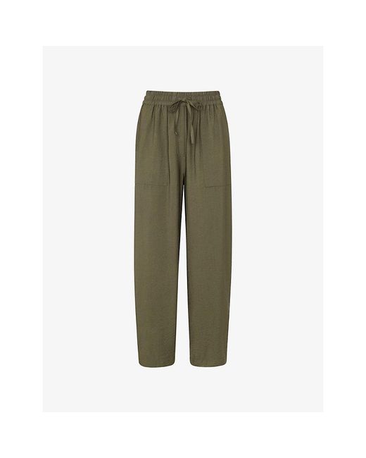 Whistles Green Tie-Waist Straight-Leg Woven Trousers