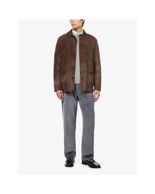 Corneliani Brown Patch-Pocket Long-Sleeve Suede Jacket for men