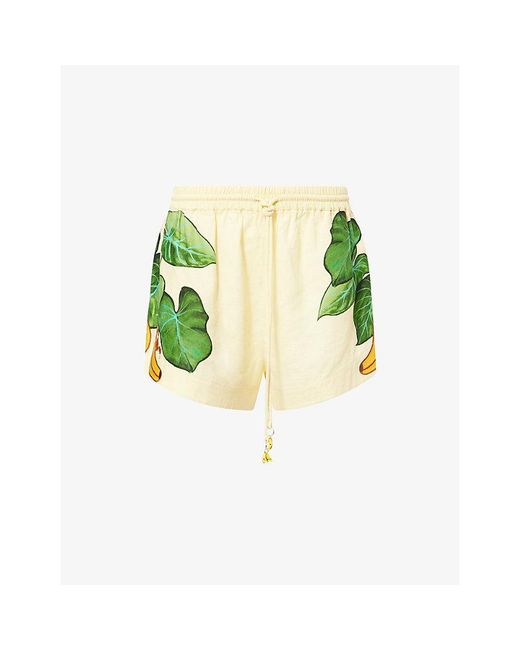 Farm Rio Green Banana And Grapes Printed Linen-Blend Shorts