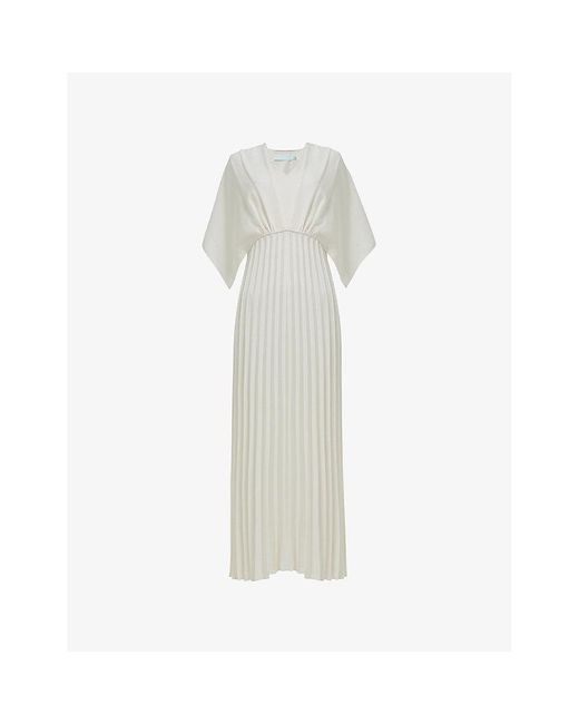 eem White Pleated Short-Sleeve Woven Maxi Dress