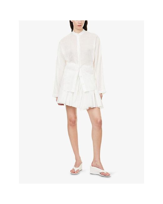 Alaïa White Ruffled High-Waist Cotton And Linen Mini Skirt