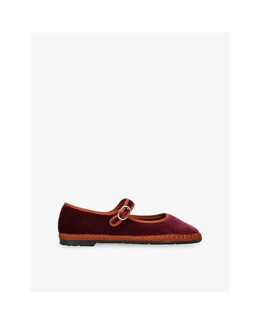 Flabelus Red Tybalt Velvet Mary-Jane Flats