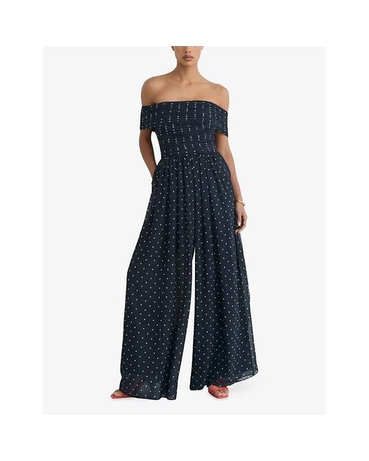 Reiss Blue Margo Polka-Dot Woven Jumpsuit
