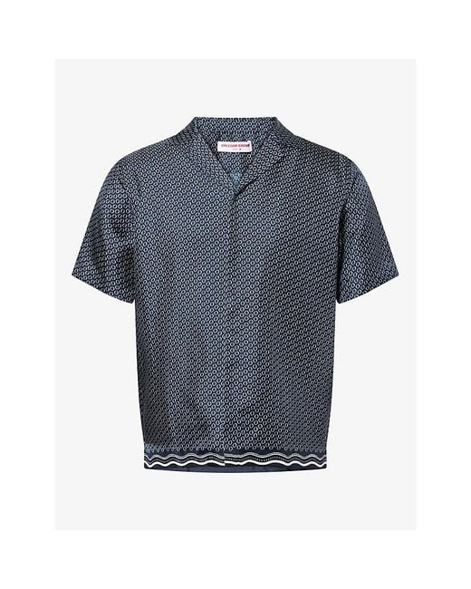 Orlebar Brown Blue Maitan Graphic-Pattern Silk Shirt for men