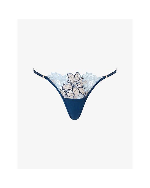 Bluebella Blue Calantha Floral-Lace Thong