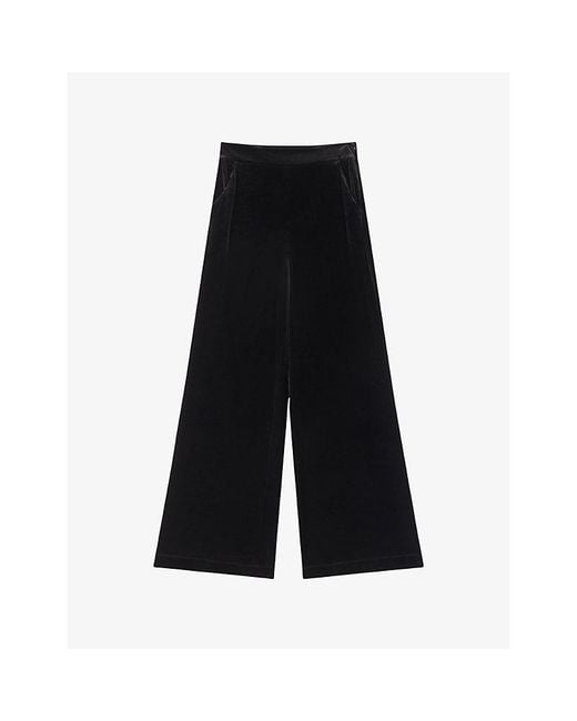OMNES Black Livia Wide-Leg High-Rise Stretch-Velvet Trousers