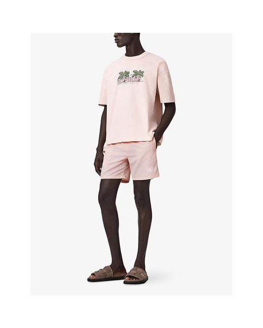 AllSaints Pink Odyssey Branded-Print Swim Shorts for men