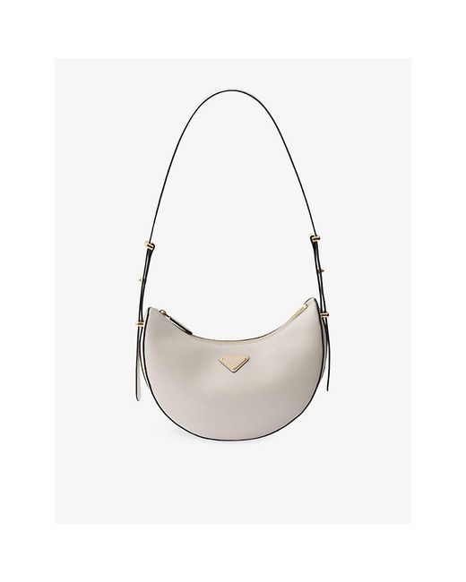 Prada White Arqué Small Leather Shoulder Bag