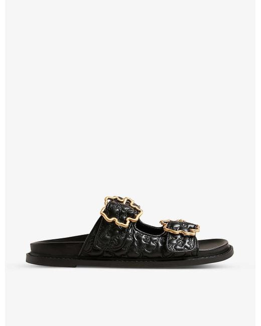 Ted Baker Black Rinnely Floral-quilted Buckled Leather Sandals