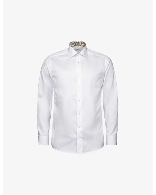 Eton of Sweden White Signature Twill Geometric-weave Contemporary-fit Cotton Shirt for men