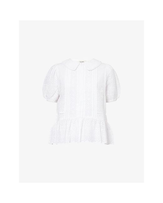 ME+EM White Broderie Boxy Peplum-Hem Cotton Top