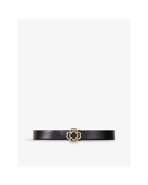 Maje White Butterfly Rhinestone-Embellished Leather Belt