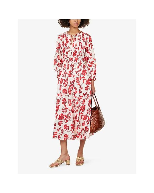 Rails Red Matia Floral-Print Cotton Midi Dress
