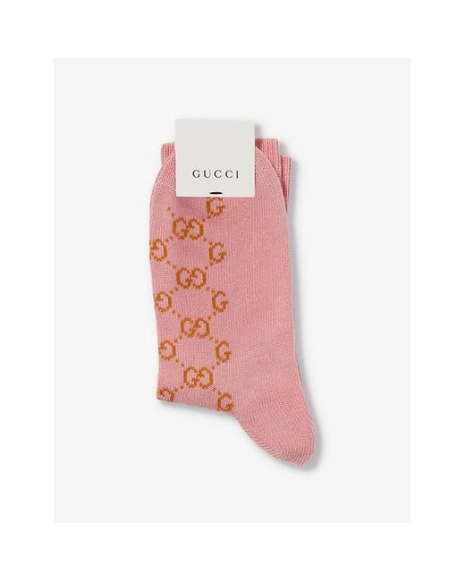 Gucci Monogrampattern Stretchcotton Sock in Pink Lyst
