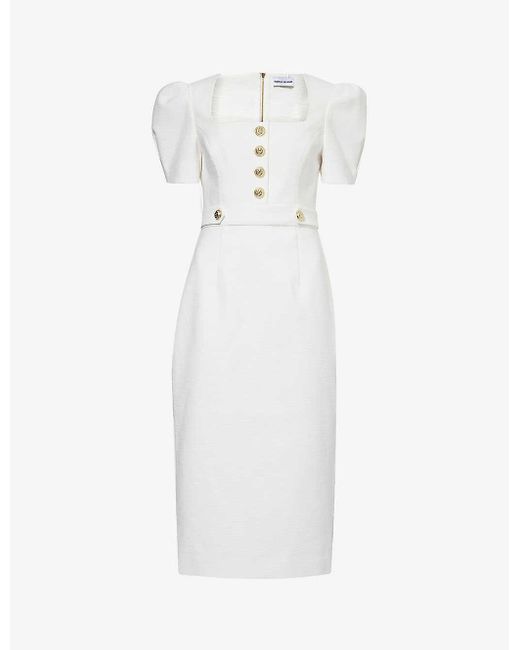 Rebecca Vallance White Clarisse Branded-hardware Cotton-blend Midi Dress