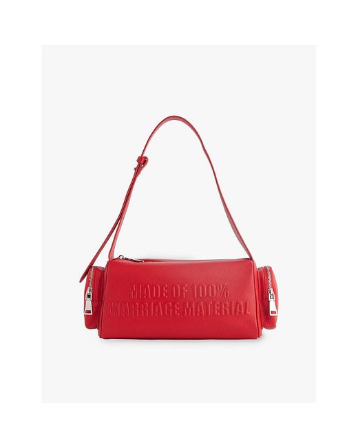 COWBOYS OF HABIT Red Marriage Material Zip-Pockets Leather Shoulder Bag