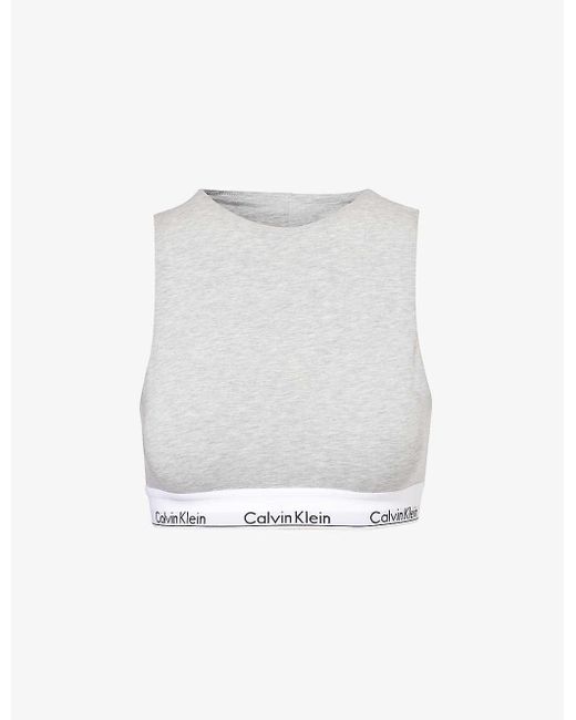 Calvin Klein White Branded-waistband Unlined Cotton-blend Bralette