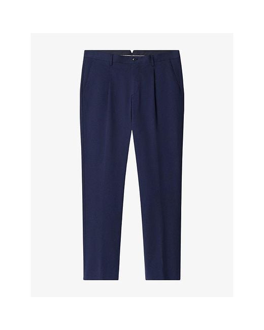 Hackett Blue Pleated-Front Tapered-Leg Stretch Cotton-Blend Trousers for men