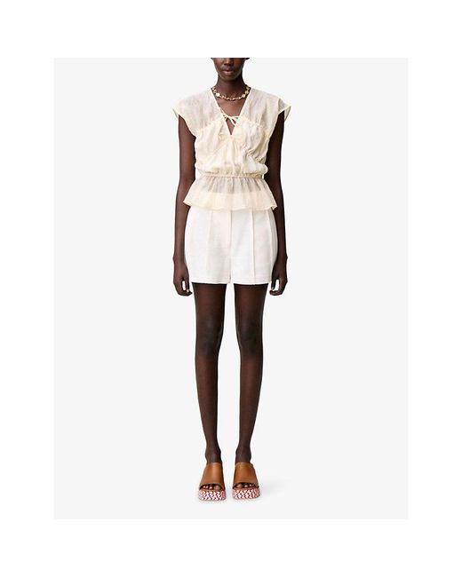Claudie Pierlot White Pleated Side-Pocket Lyocell-Blend Shorts