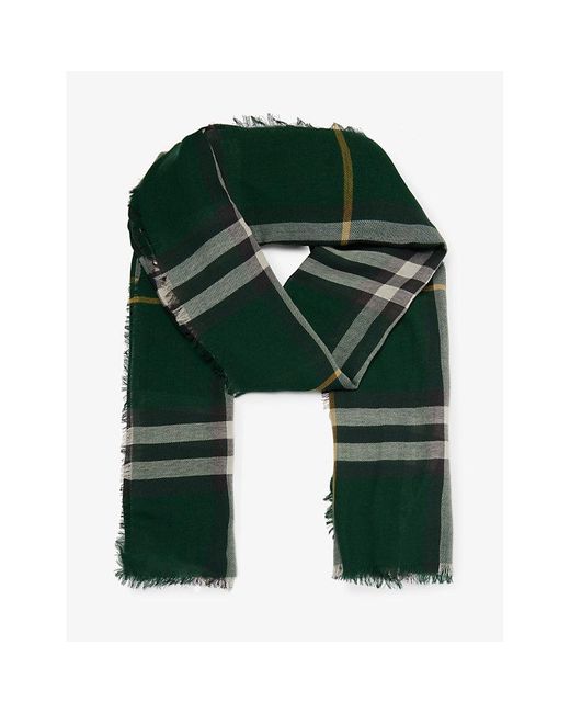 Burberry Green Giant Check Fringed-trim Wool Scarf for men