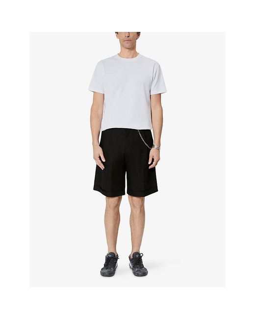 The Kooples Black Straight-Leg Chain-Embellished Cotton-Blend Shorts for men