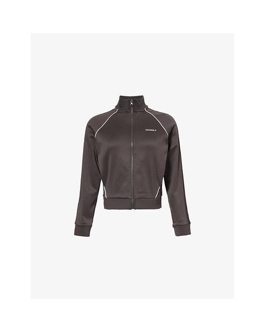 ADANOLA Brown Embroidered-Logo Contrast-Piping Woven Track Jacket