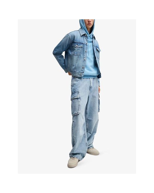 HUGO Blue Drawstring-Waist Cargo-Pocket Denim Jeans for men