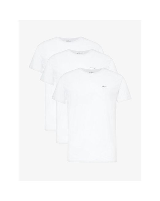 Paul Smith White Brand-embroidered Crewneck Pack Of Three Organic-cotton T-shirt for men