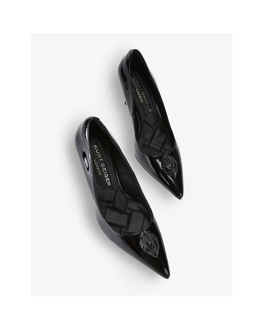 Kurt Geiger Black Belgravia Eagle Head-Embellished Patent-Leather Courts