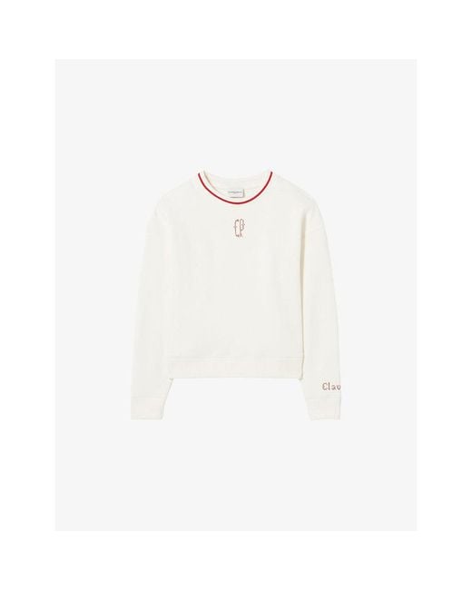 Claudie Pierlot White Brand-Embroidered Relaxed-Fit Cotton-Jersey Sweatshirt