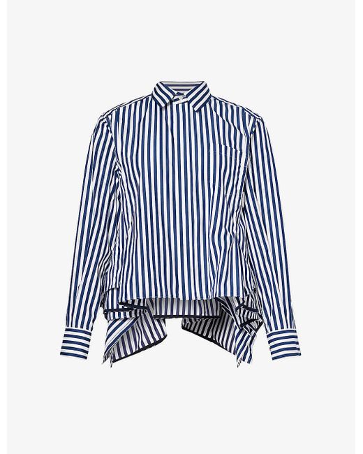 Sacai Blue Vy Stripe Godet-insert Striped Cotton-poplin Shirt