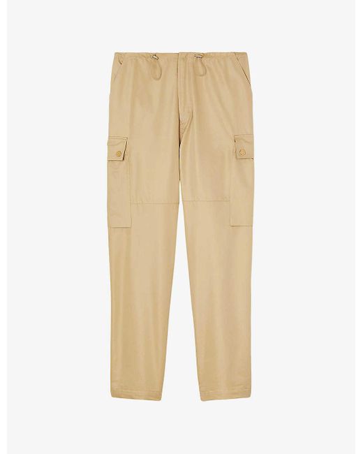 Sandro Natural Patch-pocket Elasticated-waist Cotton-blend Cargo Trousers
