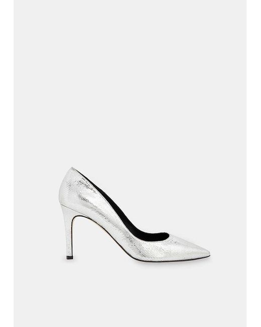 Whistles White Corie Metallic Grained-leather Heeled Courts
