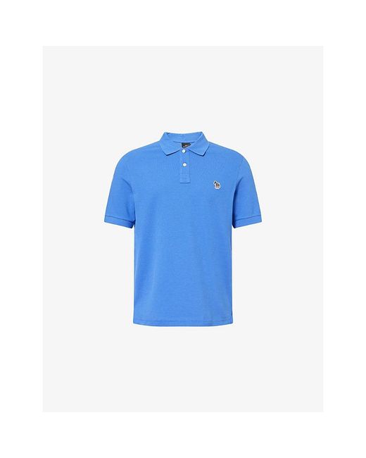 Paul Smith Blue Zebra-Embroidered Short-Sleeve Cotton Polo Shirt for men