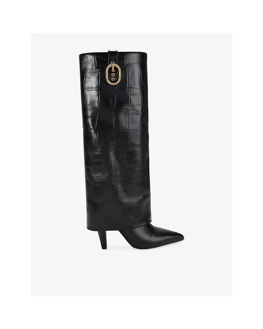 Kurt Geiger Black Leather Fold Over Knee-High Boots