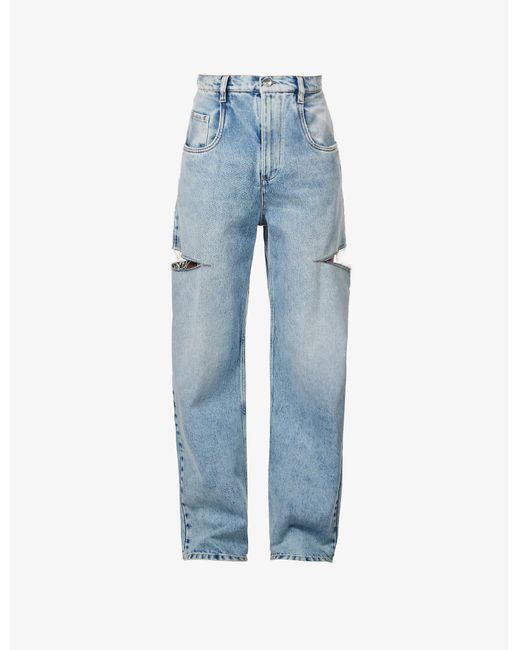 Maison Margiela Denim Icons High-rise Straight Cut-out Jeans in Blue | Lyst