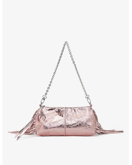 Maje Pink Miss M Metallic-leather Shoulder Bag