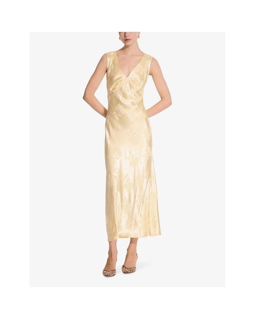 OMNES Metallic Iris Floral Jacquard Woven Maxi Dress